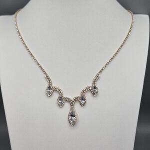 Swarovski Crystal Elements Gold Statement Necklace Clear 18 - 21.5 inch Bridal